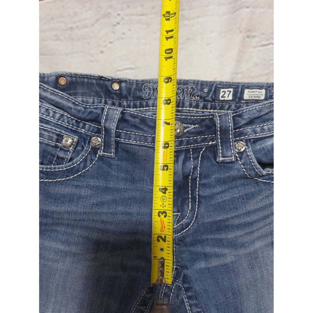 Miss Me Signature Skinny Jeans Womens 27 Blue Embellished Flap Pocket Low‎ Rise - Picture 9 of 10